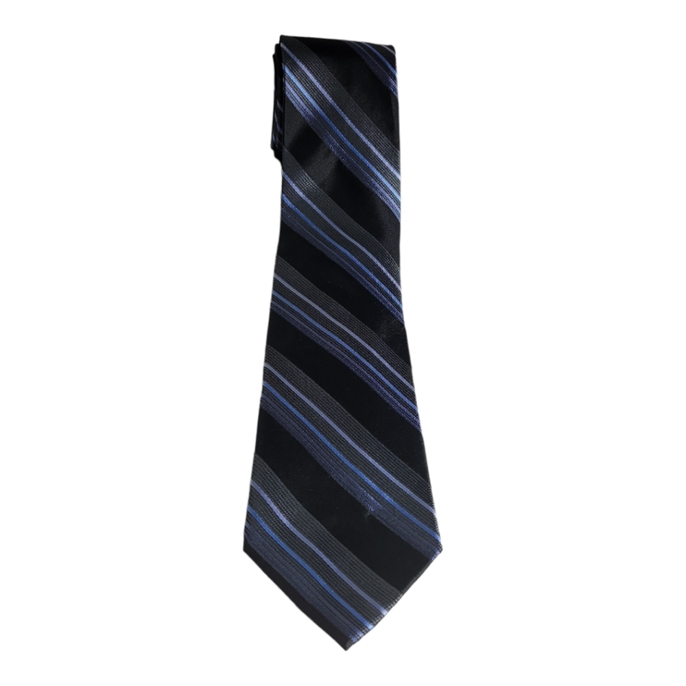 Merona black blue stripe silk men's tie